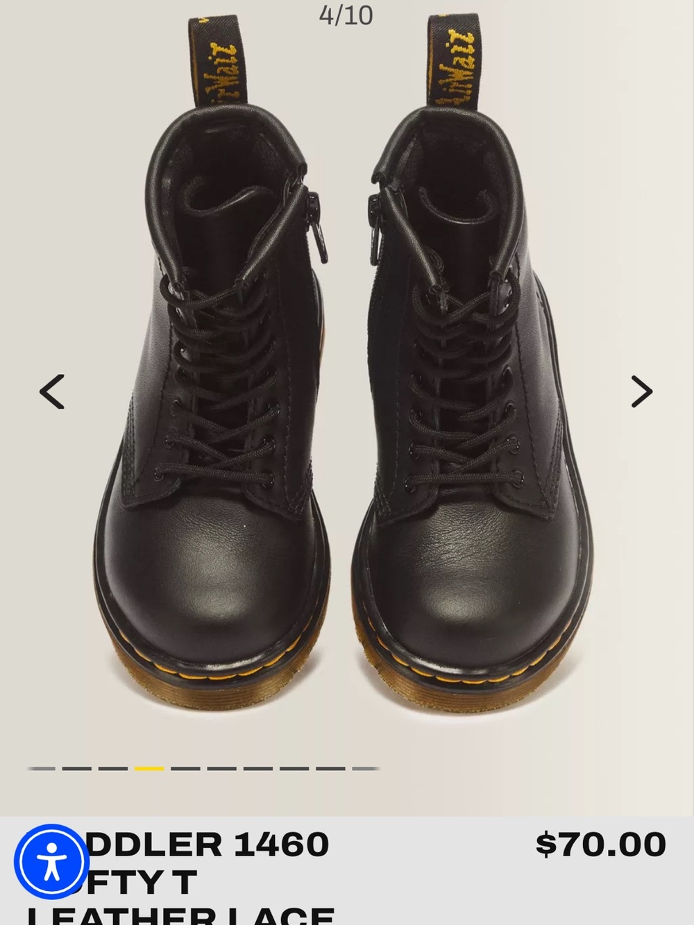 Dr. Martens Kids Black Leather Lace-Up Boots with Yellow Stitching